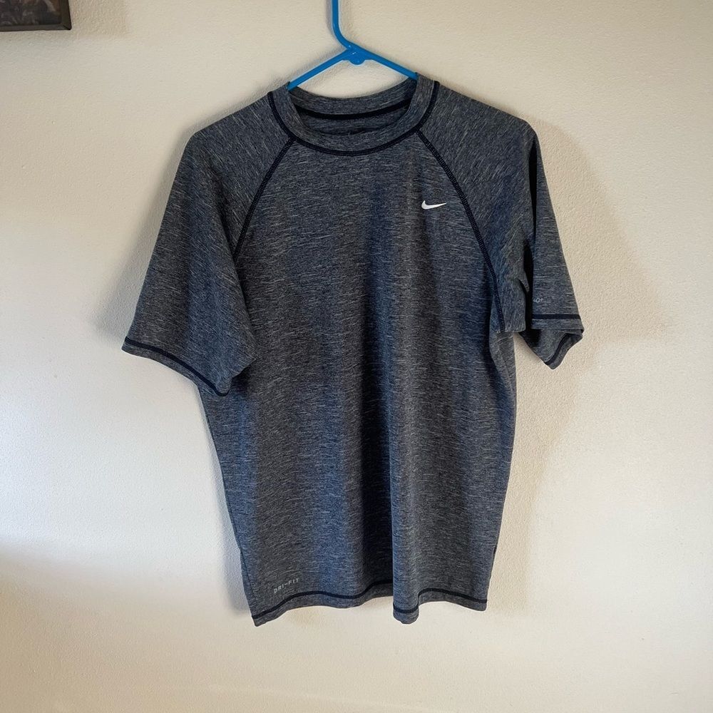 Nike DriFIT Blue Grey Athletic Performance Short Sleeve Shirt Moisture Wicking M